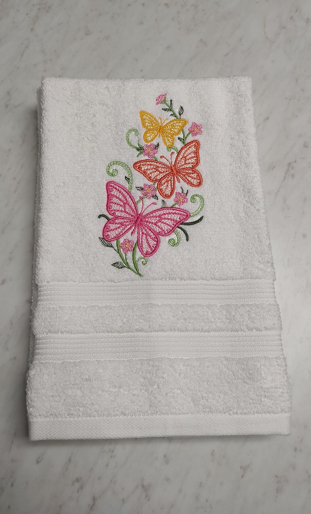 Embroidered Butterflies, Embroidered Hand Towels, Bathroom Decor, White Hand Towel, Springtime