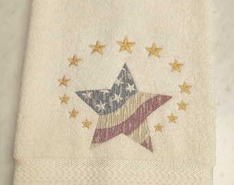 Embroidered Hand Towel, Patriotic Towel, Independence Day, Americana Star