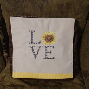 Funda de almohada de 16&quot; x 16&quot;, funda de almohada de girasol bordada, funda de almohada decorativa, funda de almohada amarilla, decoración de granja, ¡LISTO PARA ENVIAR!