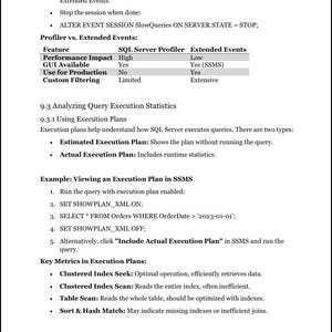 May include: A technical document page titled Beyond Basic SQL - Advanced Query Strategies for SQL Server, page 41. It contains text about SQL Server Management Studio, Extended Events, query execution statistics, and execution plans.
