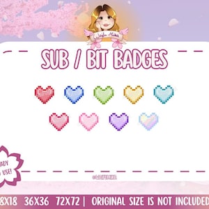 Pixel Hearts | P2U | Premade | Twitch Subscriber Badges | Bit Badges | Sub Badges | YouTube Badges | Streamer