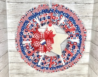 Americana Decor/Rag Wreath/Americana Wreath/Independence Day Decor/Patriotic Decor/Red White and Blue/4th of July/American Flag/Farmhouse