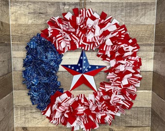 Americana Decor/Rag Wreath/Americana Wreath/Independence Day Decor/Patriotic Decor/Red White and Blue/4th of July/American Flag/Farmhouse