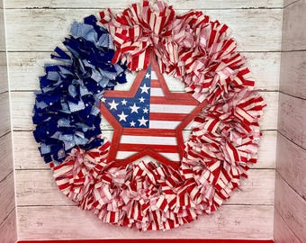 Americana Decor/Rag Wreath/Americana Wreath/Independence Day Decor/Patriotic Decor/Red White and Blue/4th of July/American Flag/Farmhouse