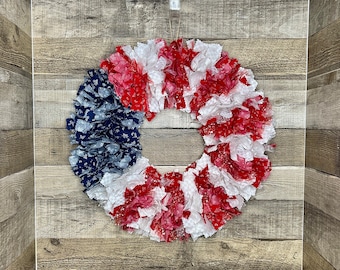Americana Decor/Rag Wreath/Americana Wreath/Independence Day Decor/Patriotic Decor/Red White and Blue/4th of July/American Flag/Farmhouse