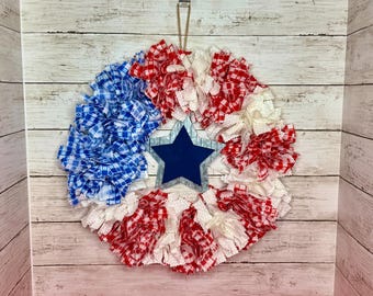 Americana Decor/Rag Wreath/Americana Wreath/Independence Day Decor/Patriotic Decor/Red White and Blue/4th of July/American Flag/Farmhouse