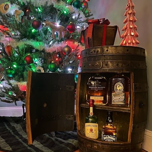 Small Batch Bootlegger 15 Gallon Whiskey Barrel Cabinet for Small Medium Bourbon Collection