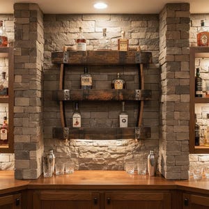 Bottled in Bond Whiskey Barrel Stave Wall Shelf for Large Bourbon Collection