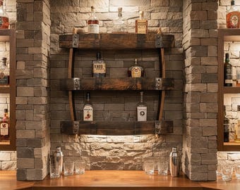 Bottled in Bond Whiskey Barrel Stave Wall Shelf for Large Bourbon Collection