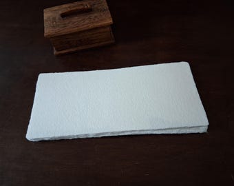 4x9 inch handmade natural white paper, textured with true deckle-edges, handmade paper for menus