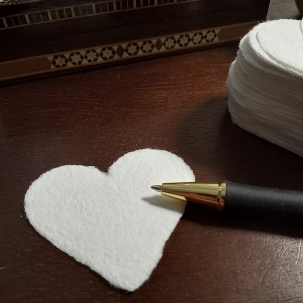 2x2.25 inch heart shaped handmade natural white paper, recycled eco-friendly deckle edge, handmade artist paper, textured note paper