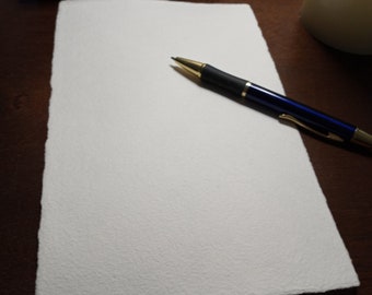 5.5x8.5 inch handmade recycled paper, natural white, eco-friendly, deckle edge, handmade artist paper, textured handmade writing paper