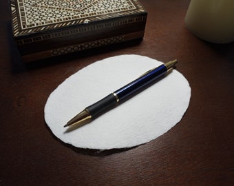 4.13x5.75 inch oval handmade natural white recycled paper, eco-friendly, deckle edge, handmade artist paper, textured handmade writing paper