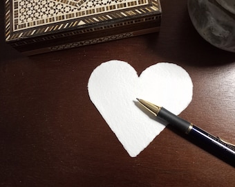 3.5x4 inch heart shaped handmade natural white recycled paper, eco-friendly deckle edge artist paper, textured handmade writing paper