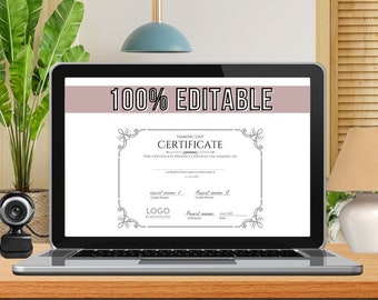 100% editable Naming Day Certificate