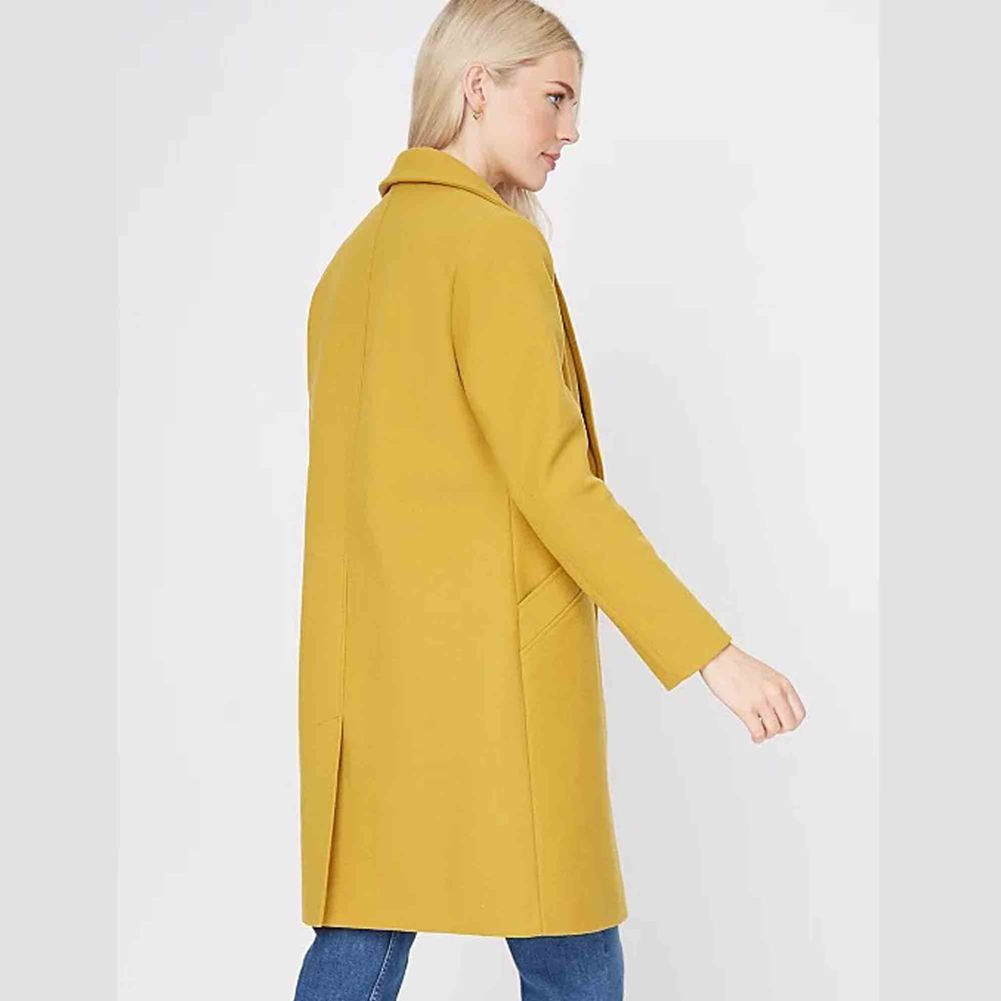 New Mustard Yellow Collared Longline Formal Coat Women For | Etsy