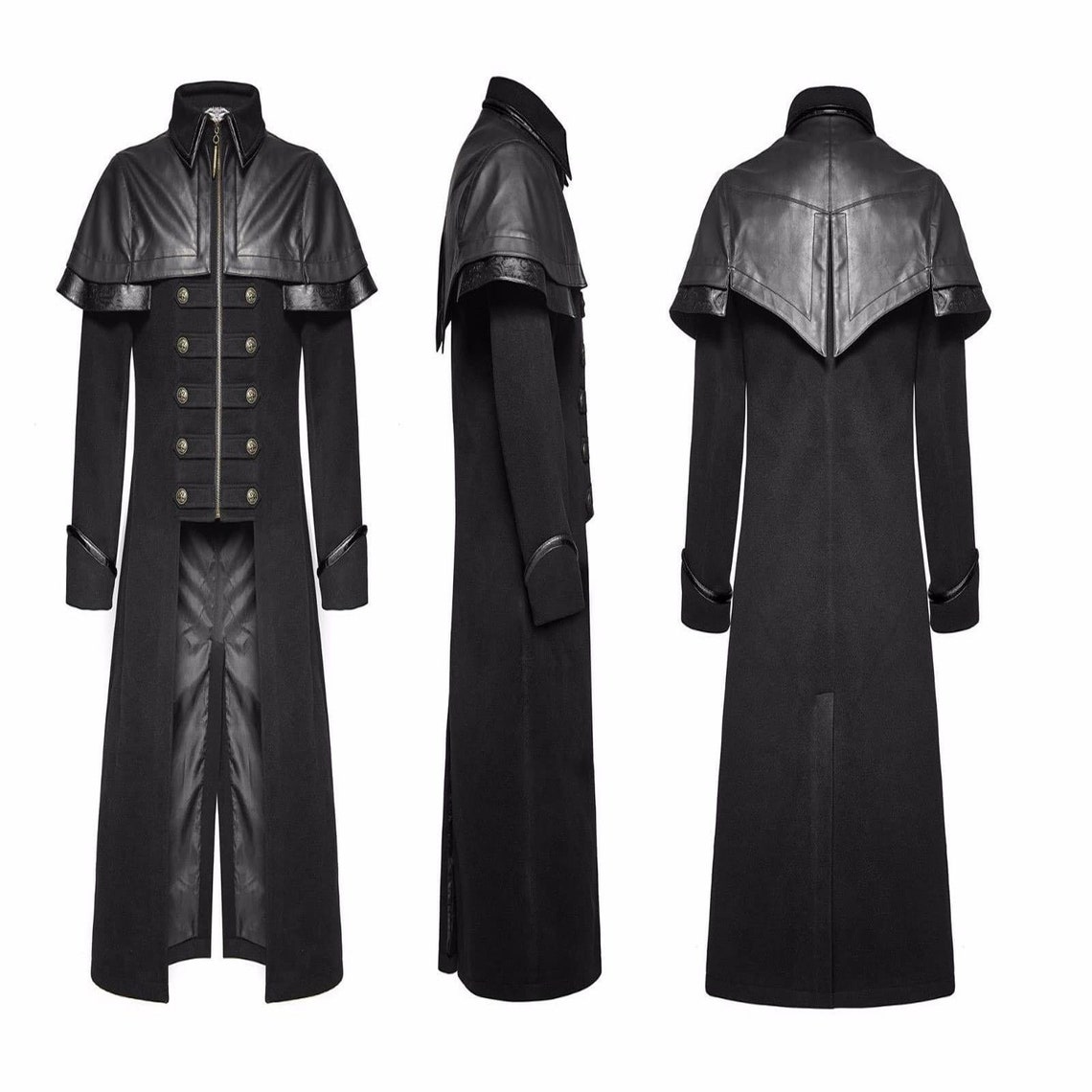 Long Military Gothic Jacket with Leather Shoulders SreamPunk Etsy
