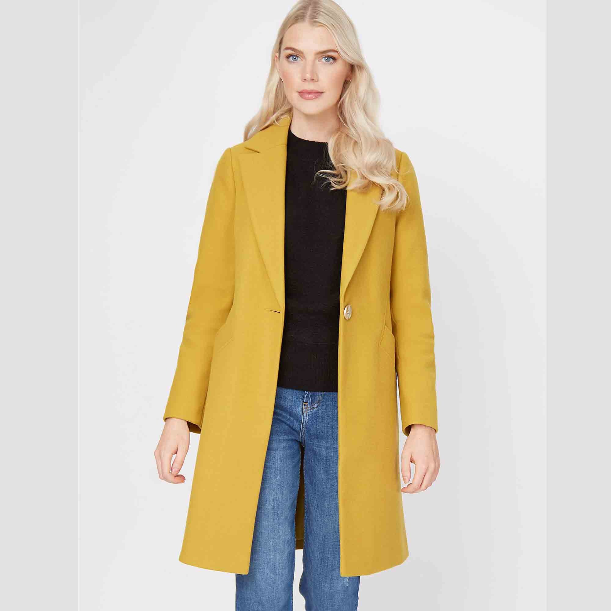 New Mustard Yellow Collared Longline Formal Coat Women For Etsy