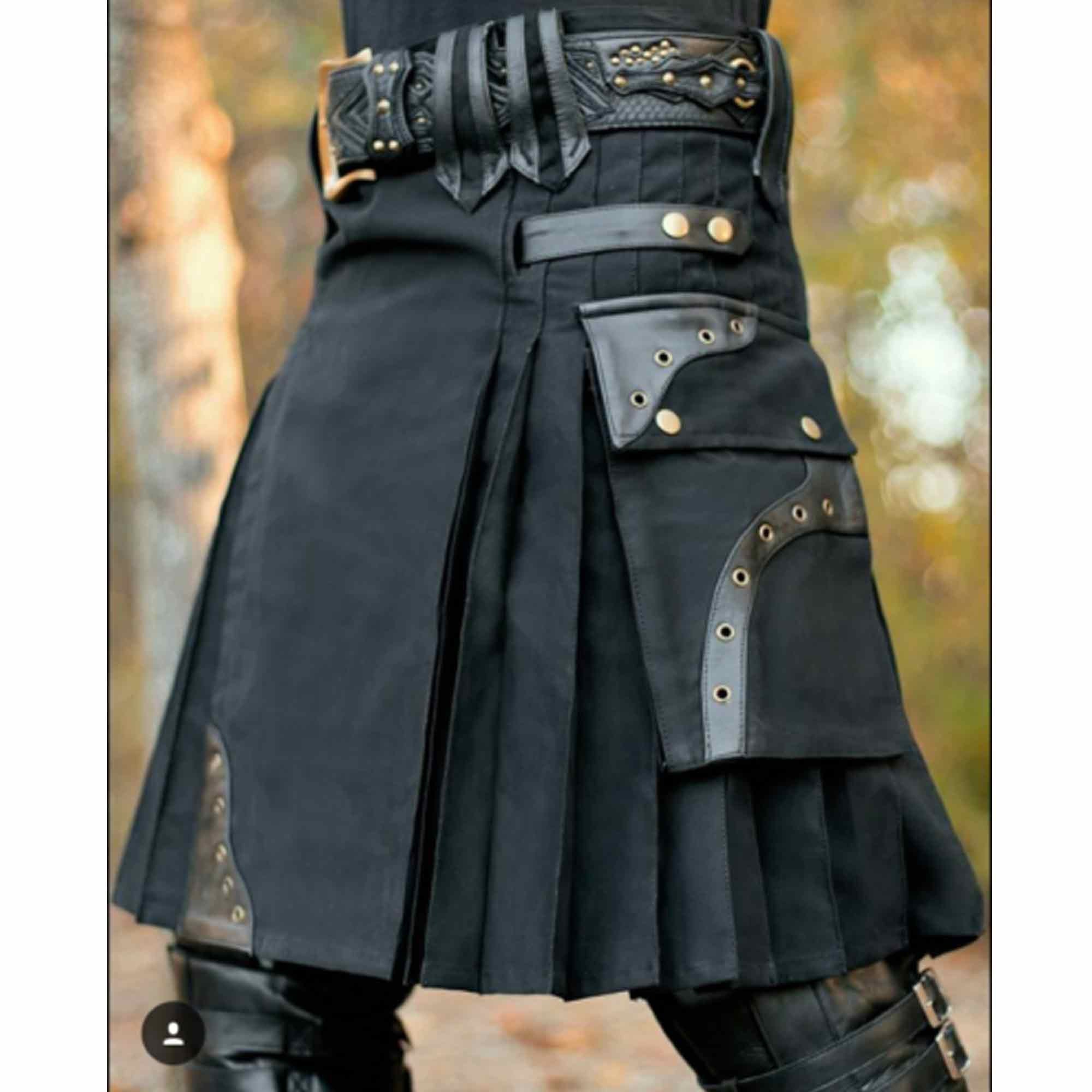 New Men Black Utility Kilt with leather loops Scottish kilt Etsy