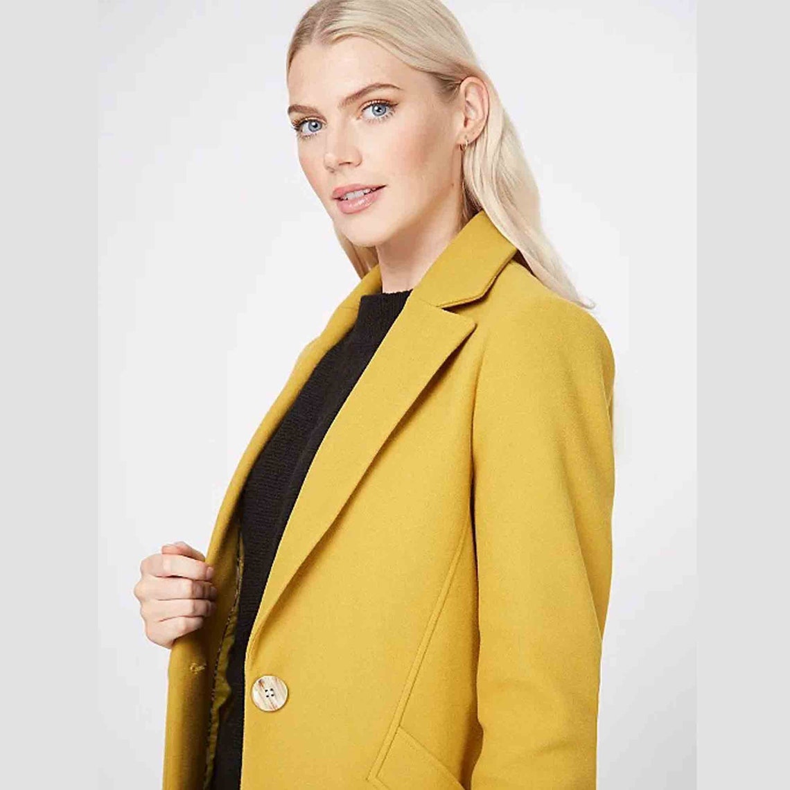 New Mustard Yellow Collared Longline Formal Coat Women For Etsy