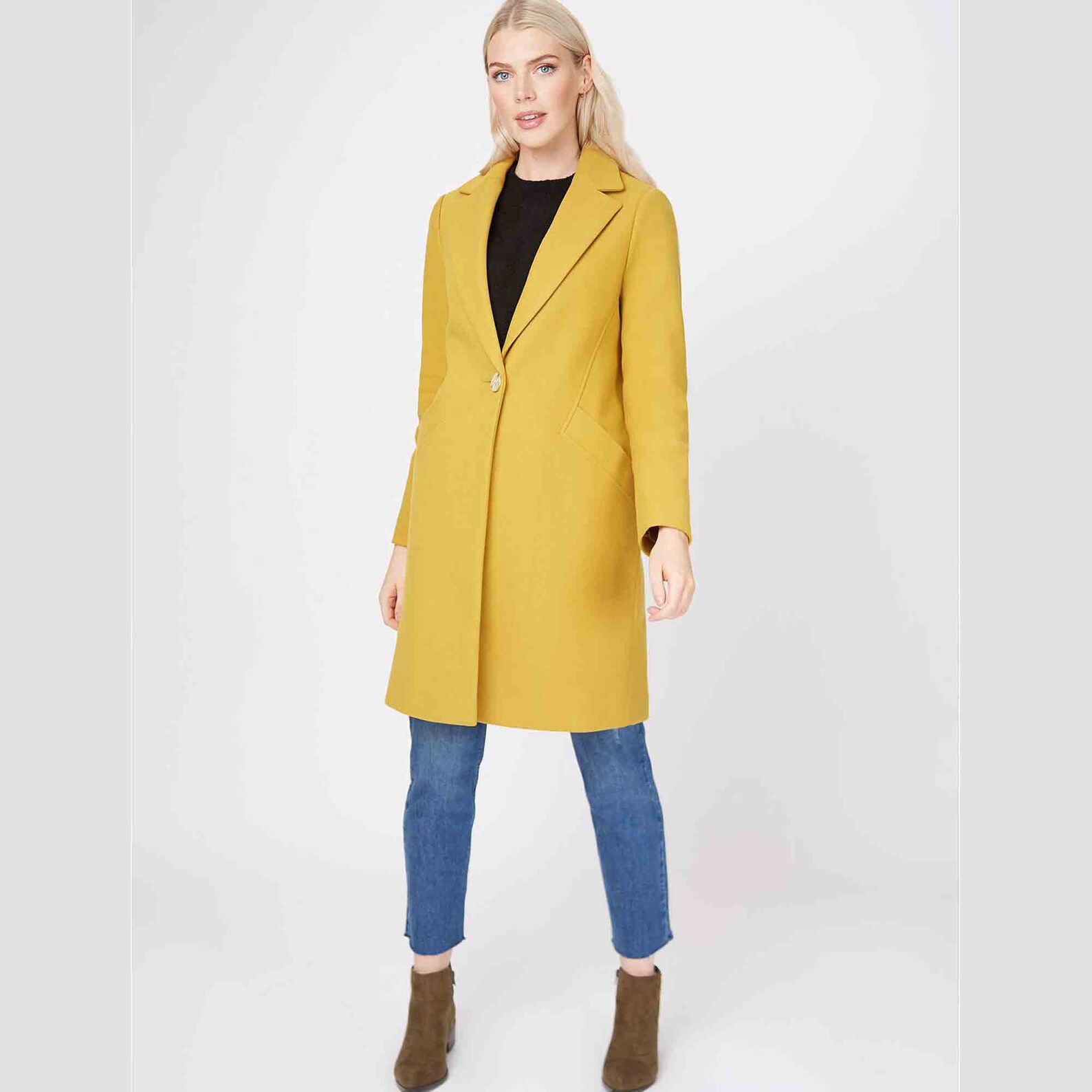 New Mustard Yellow Collared Longline Formal Coat Women For Etsy
