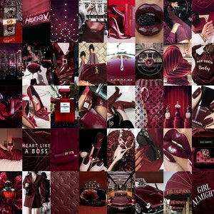 Boujee Burgundy Aesthetic Wall Collage Kit , Burgundy Aesthetics , Trendy Maroon Photo Collage Kit , Maroon Wall Decor , Luxury Prints
