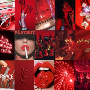 Boujee Red Aesthetic Wall Collage Kit , Neon Red Wall Collage Kit , Red ...