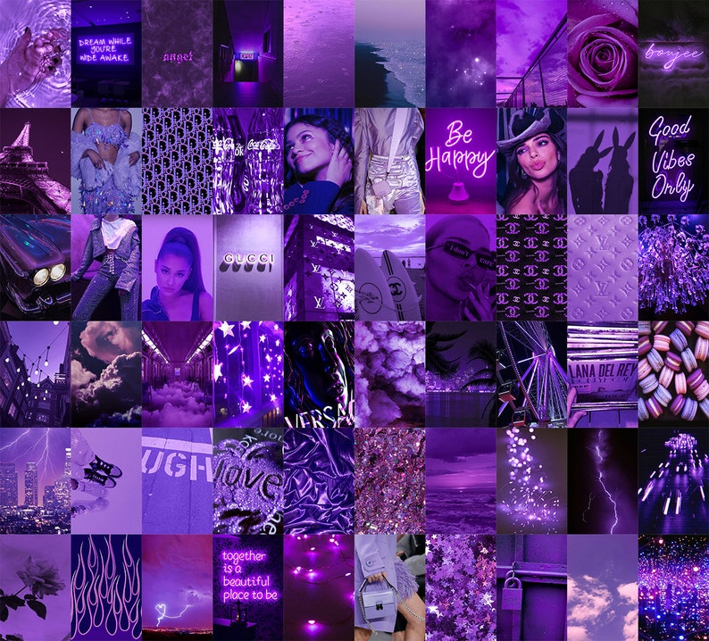 Boujee Purple Aesthetic Wall Collage Kit , Neon Purple Wall Collage Kit , Purple Aesthetics , Trendy Photo Collage , Luxury Prints , Vsco image 1