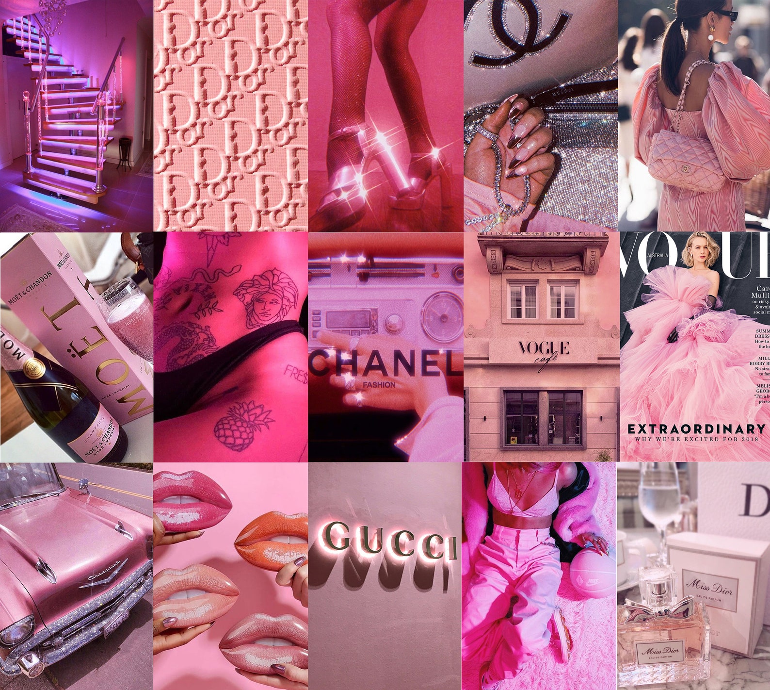 Boujee Pink Wall Collage Kit Pink Collage Kit Pink Aesthetic - Etsy