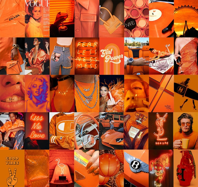 Boujee Orange Aesthetic Wall Collage Kit Orange Aesthetics Etsy
