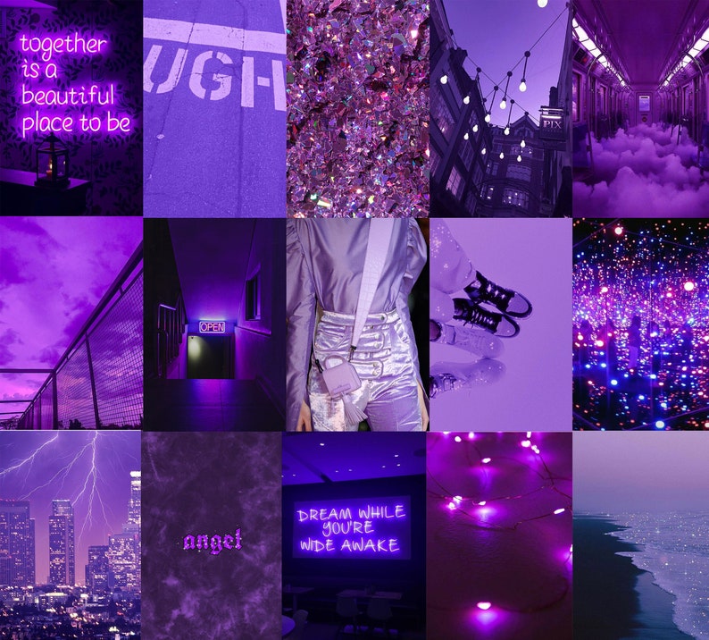 Boujee Purple Aesthetic Wall Collage Kit , Neon Purple Wall Collage Kit , Purple Aesthetics , Trendy Photo Collage , Luxury Prints , Vsco image 5