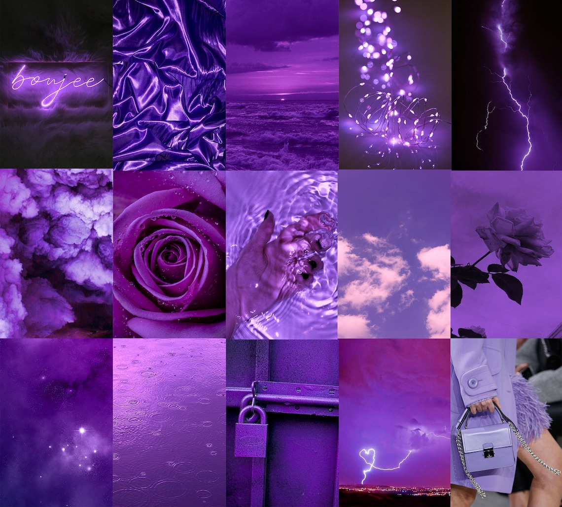 Boujee Purple Aesthetic Wall Collage Kit Neon Purple Wall | Etsy