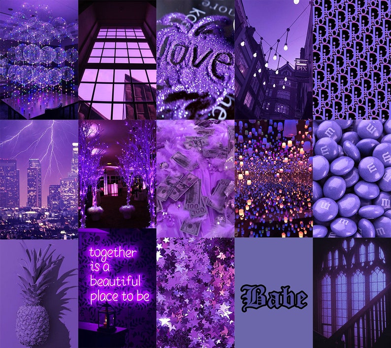 120 Pcs Boujee Purple Aesthetic Wall Collage Kit Neon Purple | Etsy UK