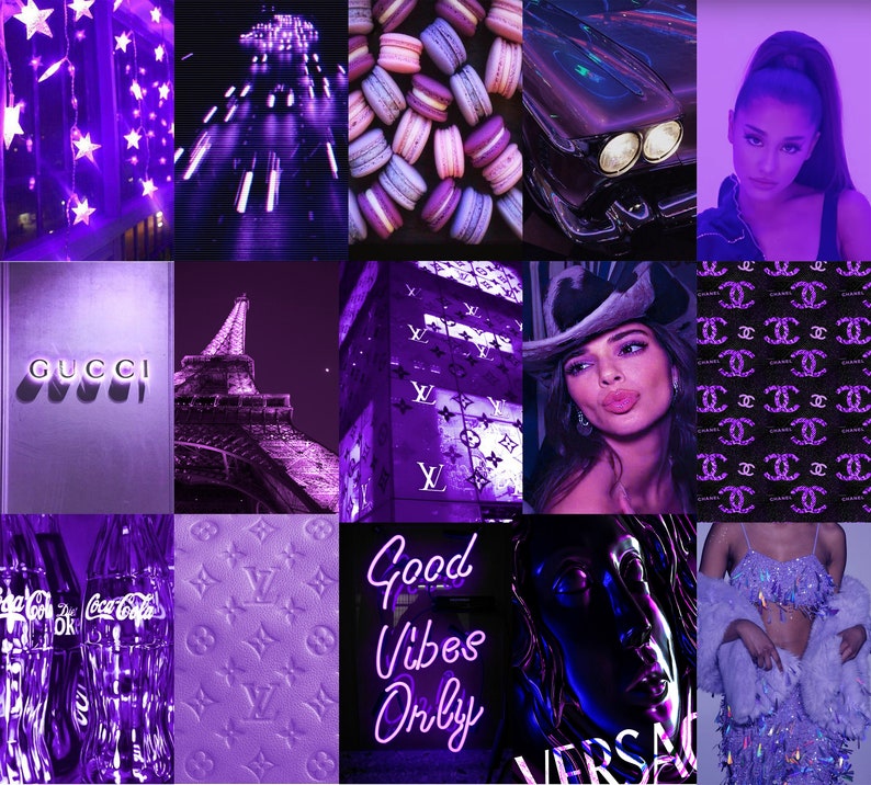 Boujee Purple Aesthetic Wall Collage Kit , Neon Purple Wall Collage Kit , Purple Aesthetics , Trendy Photo Collage , Luxury Prints , Vsco image 3