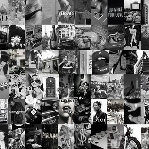 Boujee zwart-wit muur collage kit, zwart-wit esthetiek, trendy esthetische foto collage kit (digitale download) 60PCS