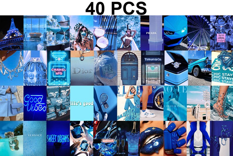 Boujee Blue Aesthetic Wall Collage Kit Blue Aesthetics Etsy