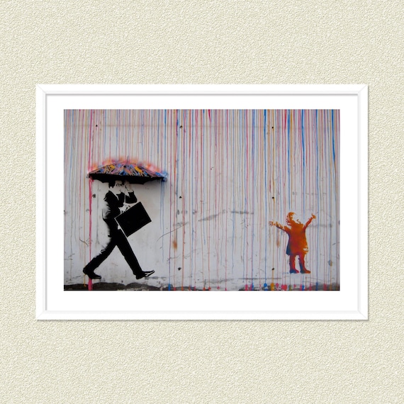 Banksy Coloured Rain Digital Poster , Banksy Printable Wall Art
