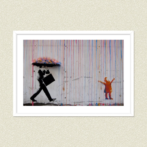 Banksy Coloured Rain Digital Poster , Banksy Printable Wall Art , Banksy Poster , Graffiti Wall Art ,Street Art Print Poster,Banksy Wall Art