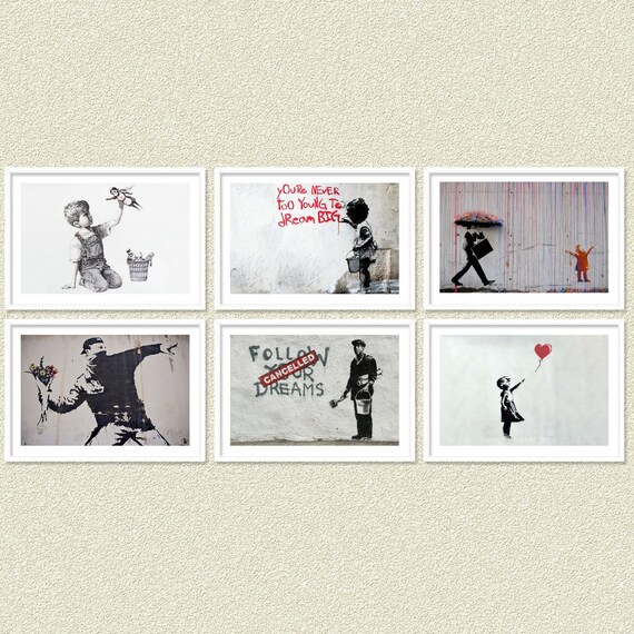 Banksy Print Set of 6 , Banksy Poster , Banksy Wall Art , Street Art Poster  , Graffiti Wall Art , Graffiti Poster , Street Art Poster 