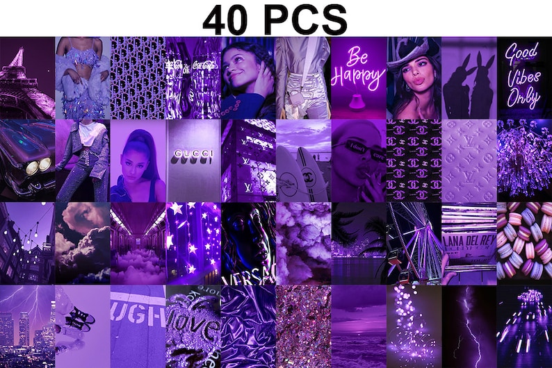 Boujee Purple Aesthetic Wall Collage Kit , Neon Purple Wall Collage Kit , Purple Aesthetics , Trendy Photo Collage , Luxury Prints , Vsco image 2