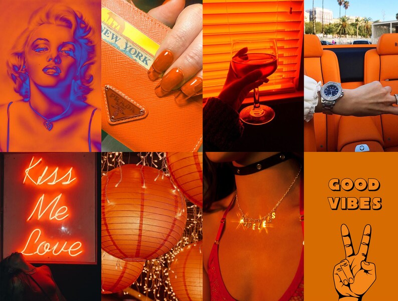 Boujee Orange Aesthetic Wall Collage Kit Orange Aesthetics - Etsy