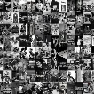 120 stuks Boujee zwart-wit esthetische muur collage kit, zwart-wit esthetiek, zwart-witte muur decor, vsco, tezza collage kit