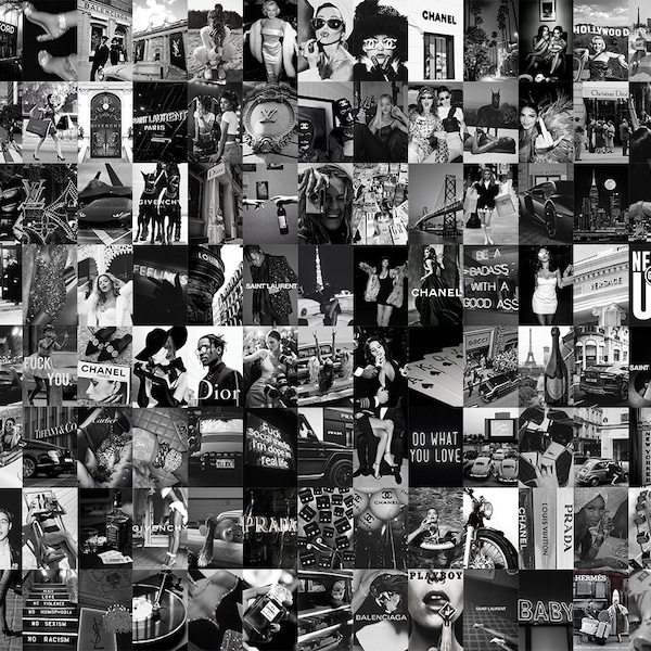 Kit boujee collage de pared en blanco y negro, estética en blanco y negro, kit de collage de fotos estética de moda (DESCARGA DIGITAL) 120 PCS