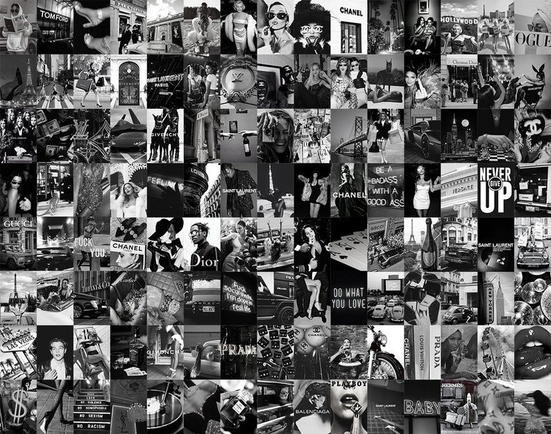Boujee Black and White Wall Collage Kit, Black and White Aesthetics, Trendy Aesthetic Photo Collage Kit (DIGITAL DOWNLOAD) 120 PCS 