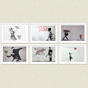 Banksy Digital Print Set de 6, Cartel de Banksy imprimible, Banksy Wall Art, Cartel de Arte callejero, Graffiti Wall Art, Graffiti Poster