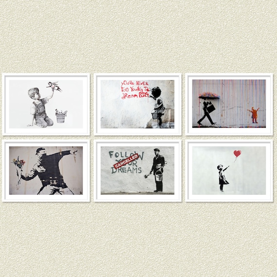 Banksy Digital Print Set of 6 , Printable Banksy Poster , Banksy Wall Art ,  Street Art Poster , Graffiti Wall Art , Graffiti Poster -  UK