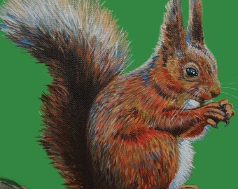 Red Squirrel A4 Giclée Print, Archival Paper, Compostable Packaging, Irish Wildlife Print, Irish Art, Green Painting, High Quality Prints