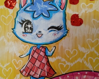 Cartoline disegnate completamente a mano,Animal Crossing raffigurante Grinfia/Rosie