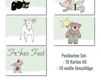 Tarjeta de navidad | Juego de tarjetas navideñas | Juego de tarjetas navideñas | Tarjetas de navidad | Postales navideñas | Tarjetas navideñas animales |