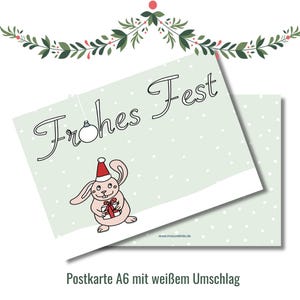 Weihnachtskarte | Schneehase | Frohes Fest | Grußkarten | Winterkarte | Postkarte | Postkarte Weihnachten | Wintermotiv |